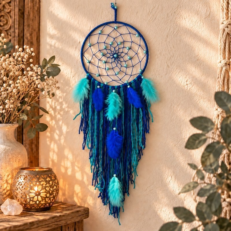Attrape-rêves Rêve d’Azur bleu turquoise – Fait main